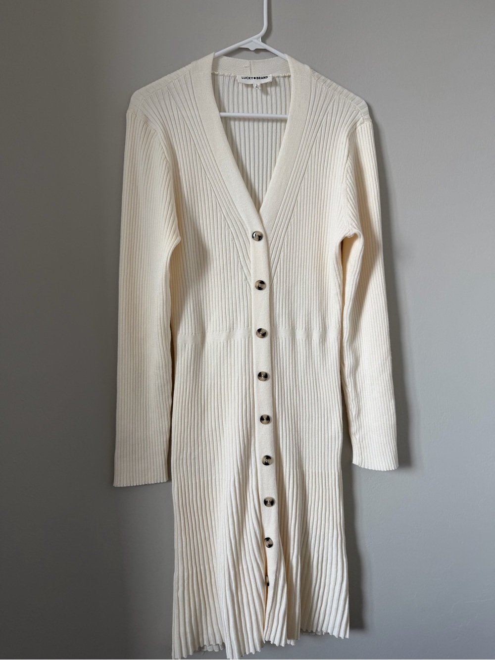 Lucky Brand Cream Ribbed Longline Button-Down Cardigan